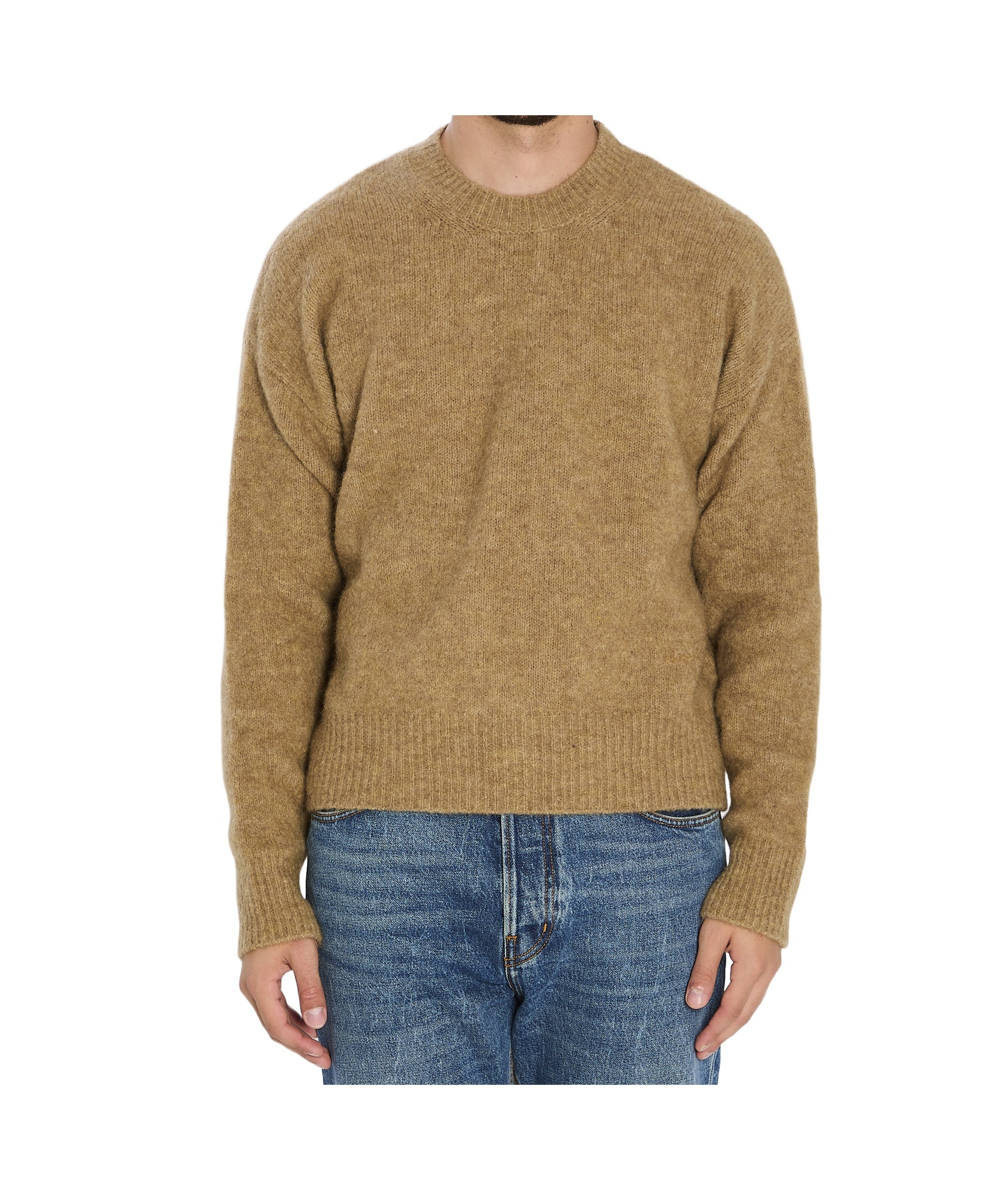 Ami Alexandre Mattiussi Alpaca And Wool Blend Long Sleeve Sweater In Gold