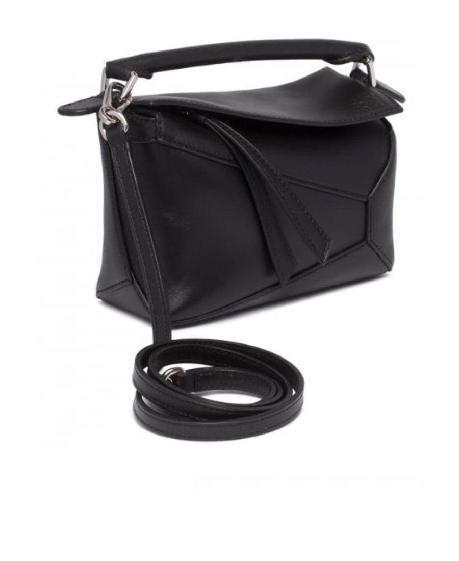 Loewe Mini Satin Cowhide Puzzle Edge Shoulder Bag In Black