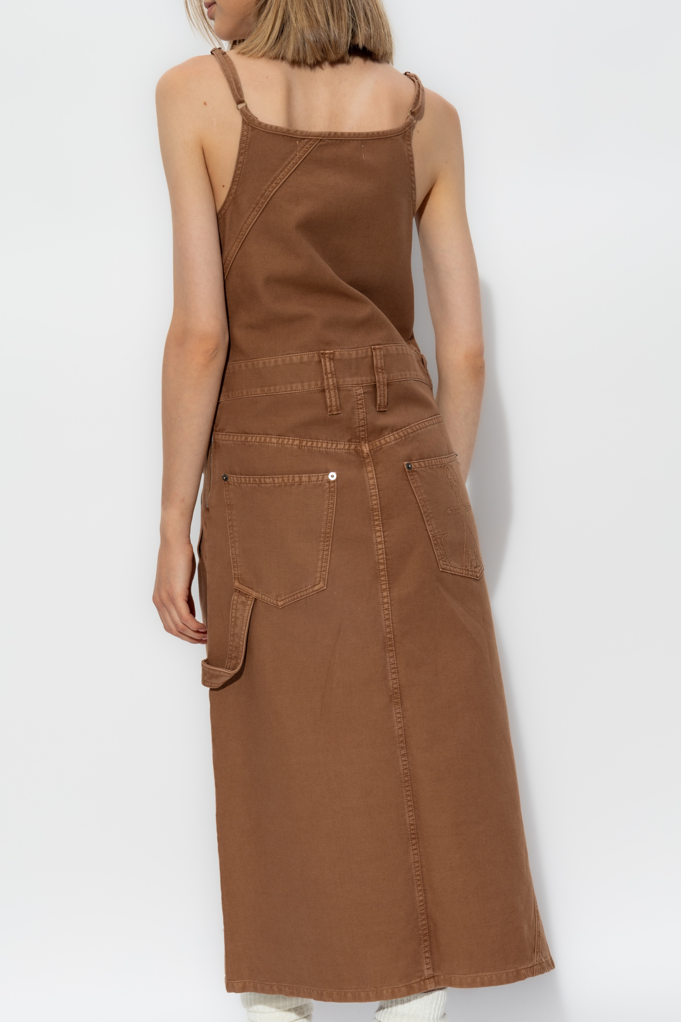 Jw Anderson Logo-appliqué Midi Dress In Brown
