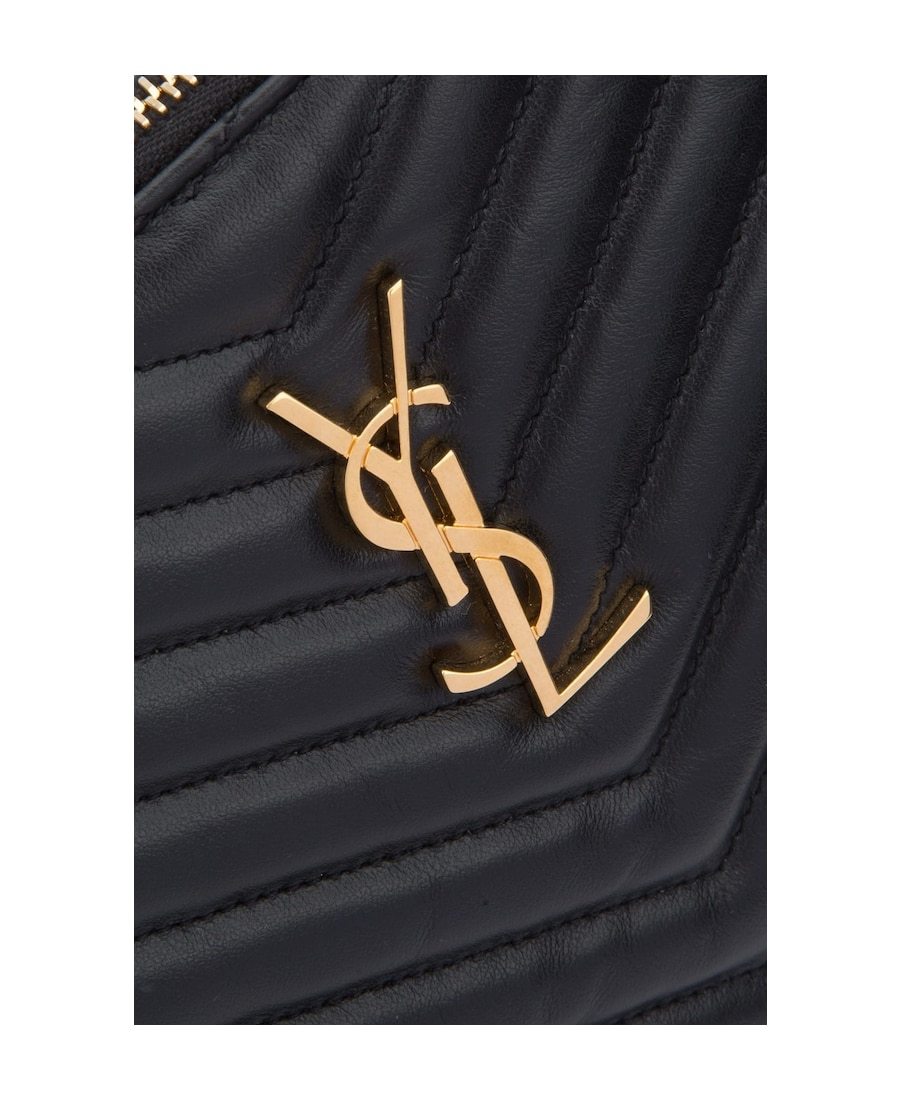 Saint Laurent Monogram Ysl Large Chevron Quilted Flat Wristlet Pouch Bag In Black