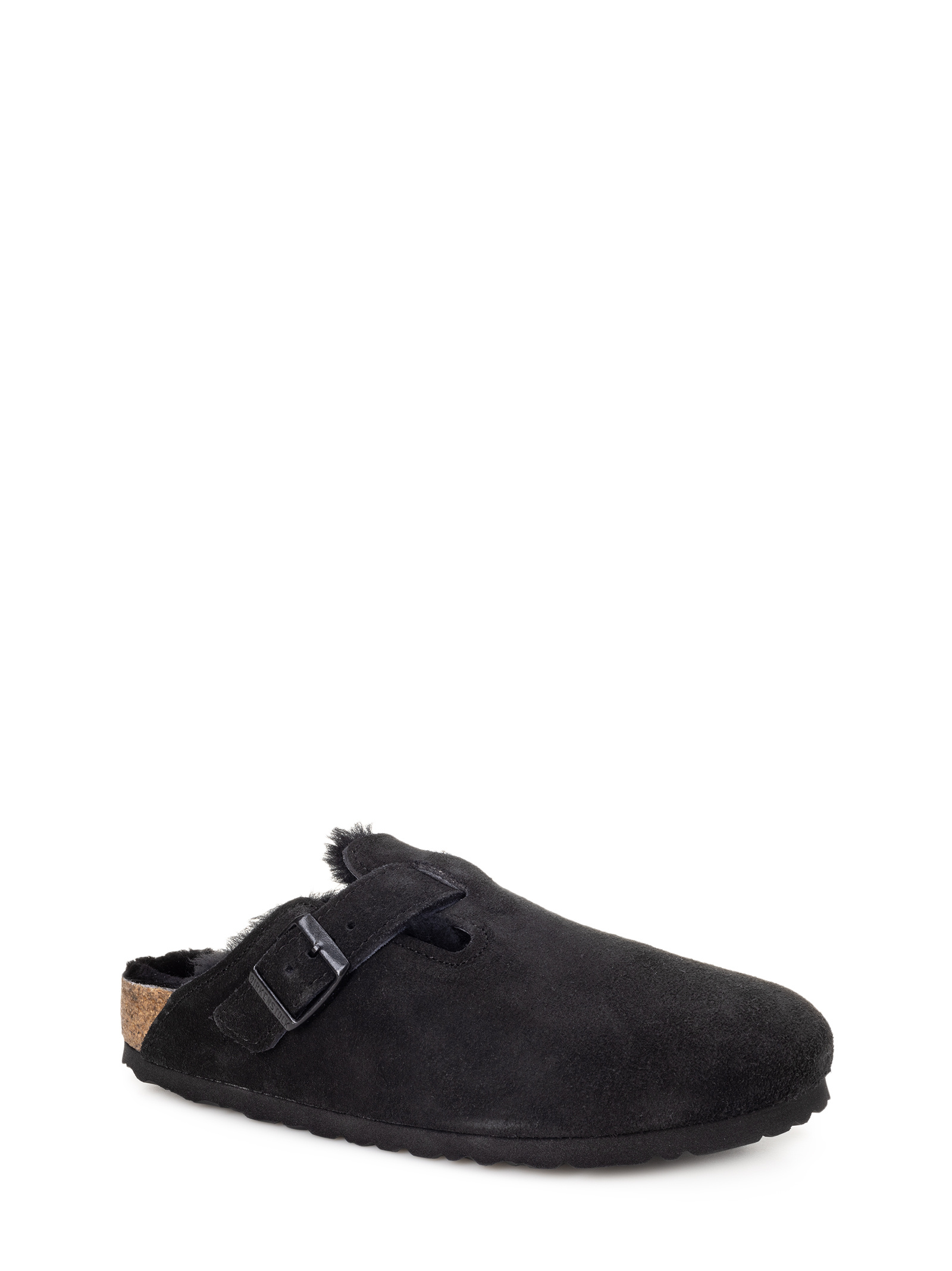 Birkenstock Arizona Unisex Suede Mule With Shearling Lining Shoes In Black