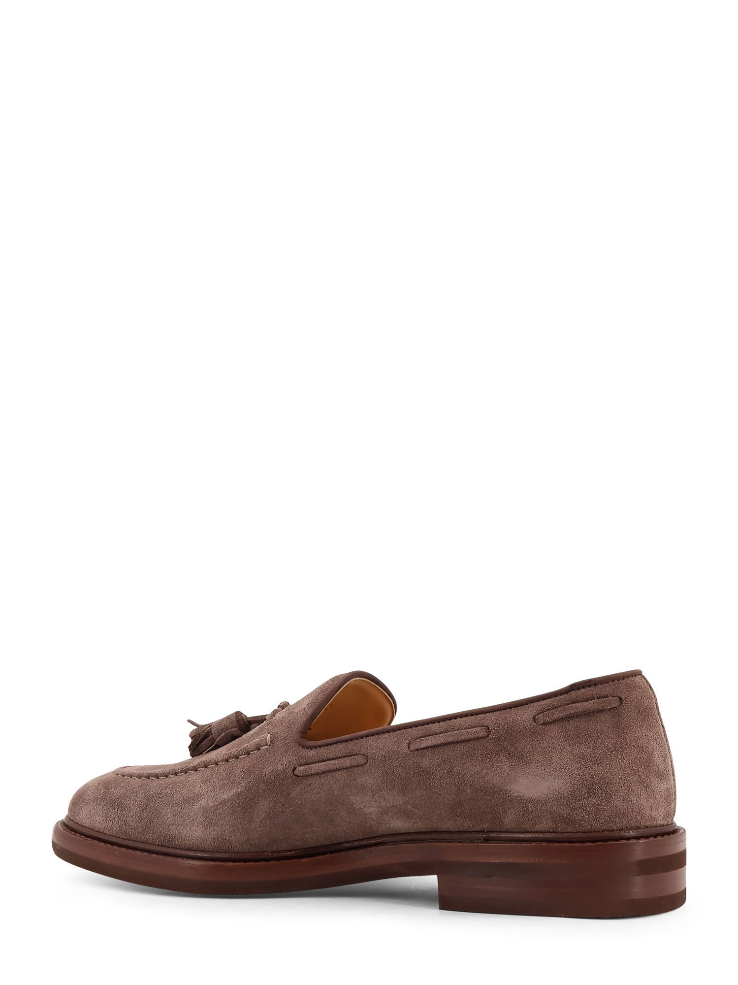 Brunello Cucinelli Tassel Detail Suede Loafers With Stacked Heel In Brown