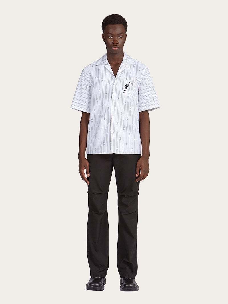Ferragamo Logo-print Short-sleeve Cotton Blend Shirt In White
