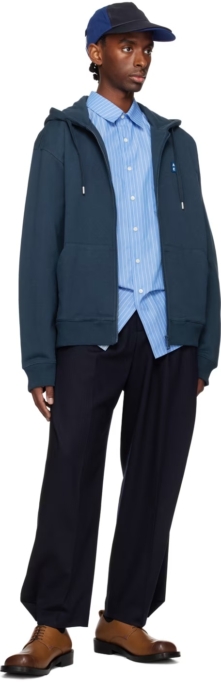 Ader Error Hooded Zipper Casual Jacket In Blue
