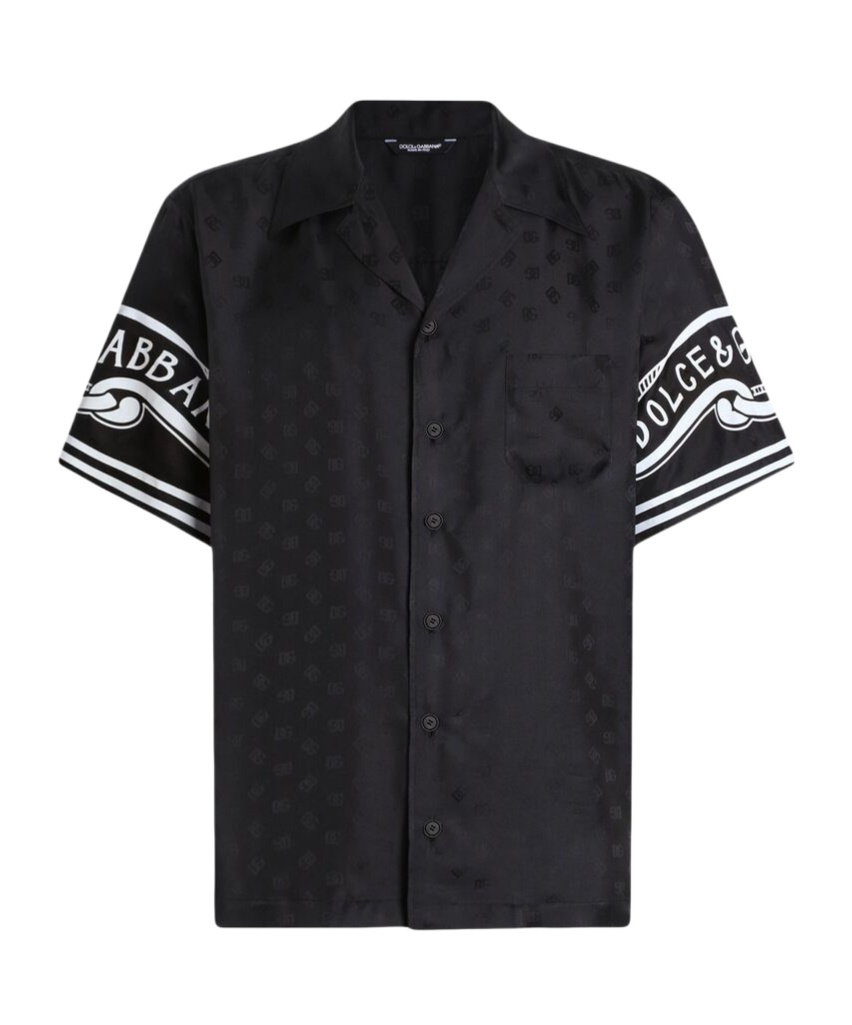 Dolce & Gabbana Black Shirt With Logo Print On The Sleeves In Silk Man In Black