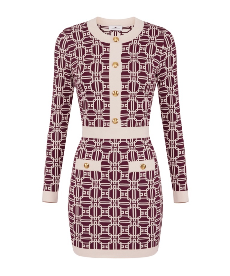 Elisabetta Franchi Logo-jacquard Long-sleeved Mini Dress In Multicolor