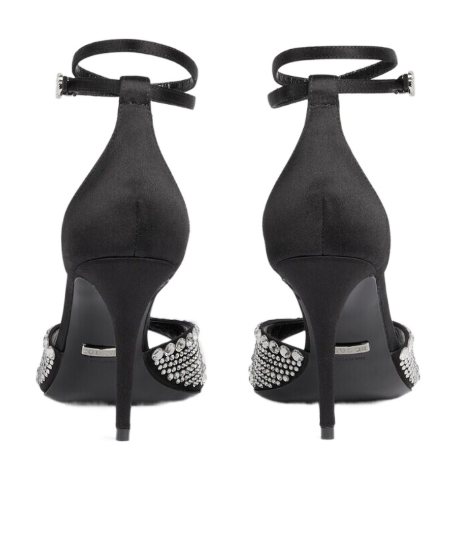 Gucci Crystal High-heeled Sandals In Black