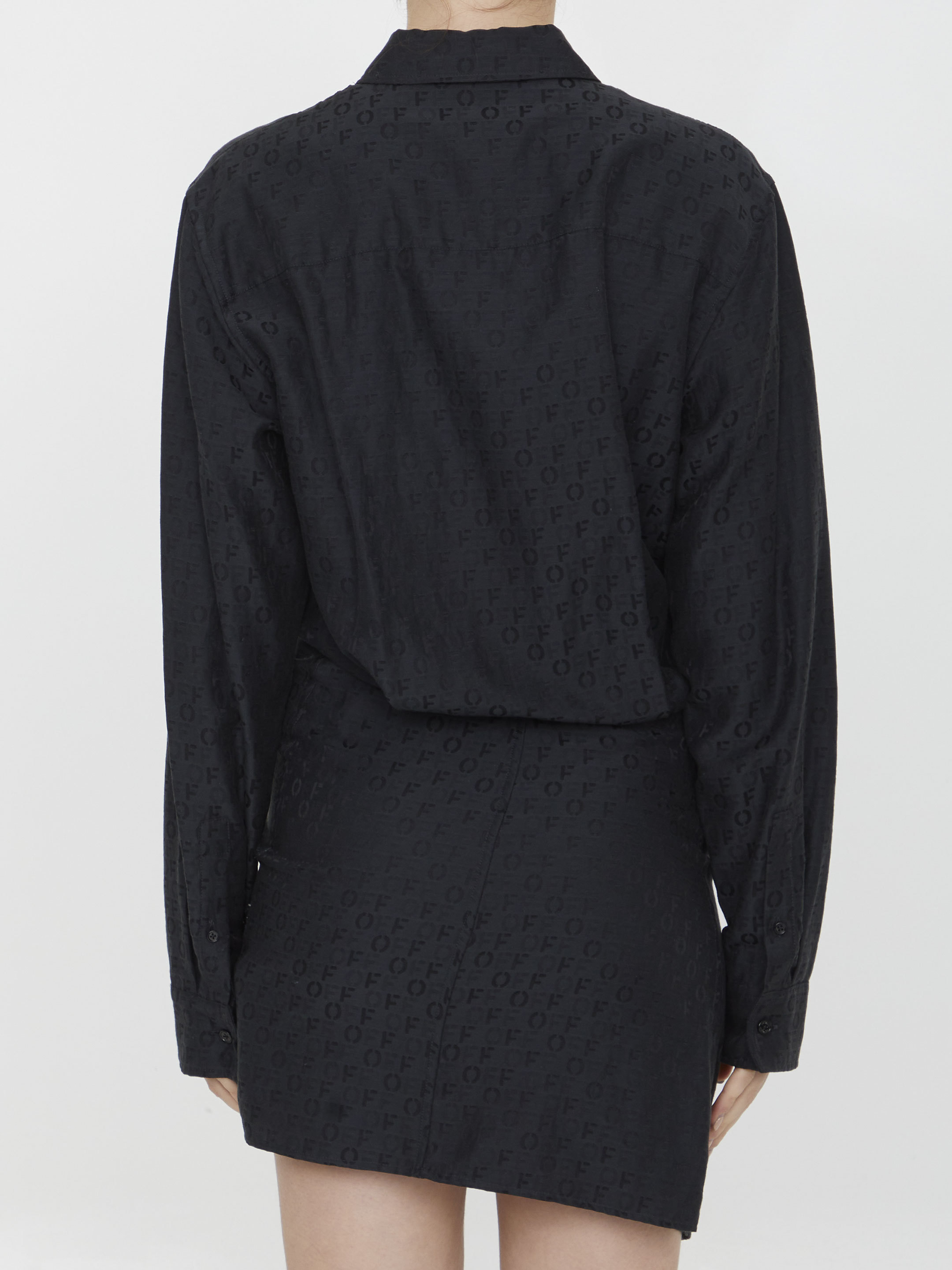 Off-white Off Jacquard Twisted Shirtdress In Black
