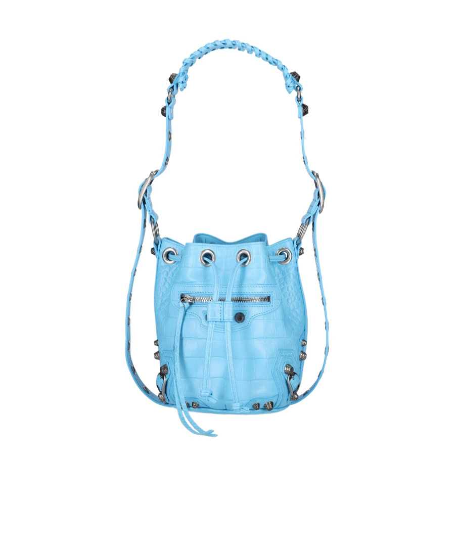 Shop Balenciaga Borsa A Secchiello Le Cagole Xs Con Lavorazione Coccodrillo Da Donna In Blu Cielo In Blue