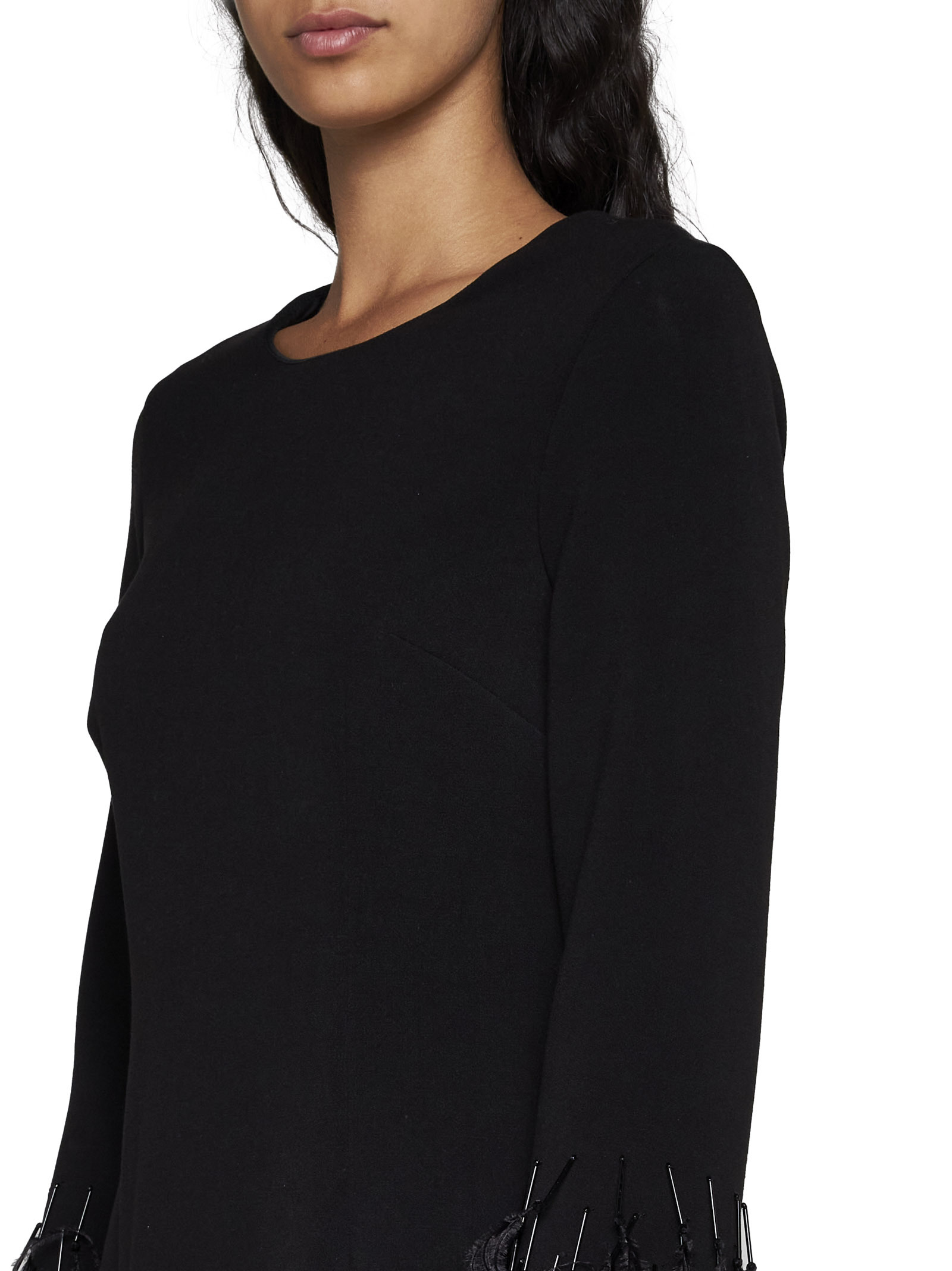 P.a.r.o.s.h Parosh Feather Trim Mini Dress With Elegant Silhouette And Keyhole Detail In Black