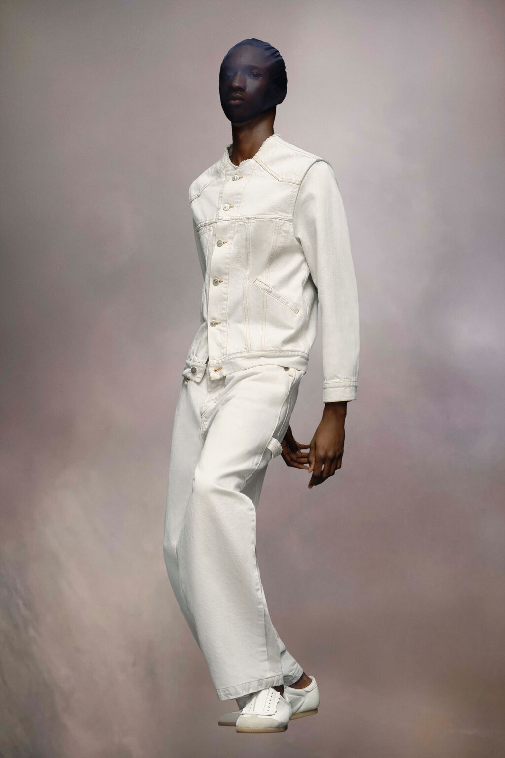 Maison Margiela Collarless Buttoned Denim Jacket In White