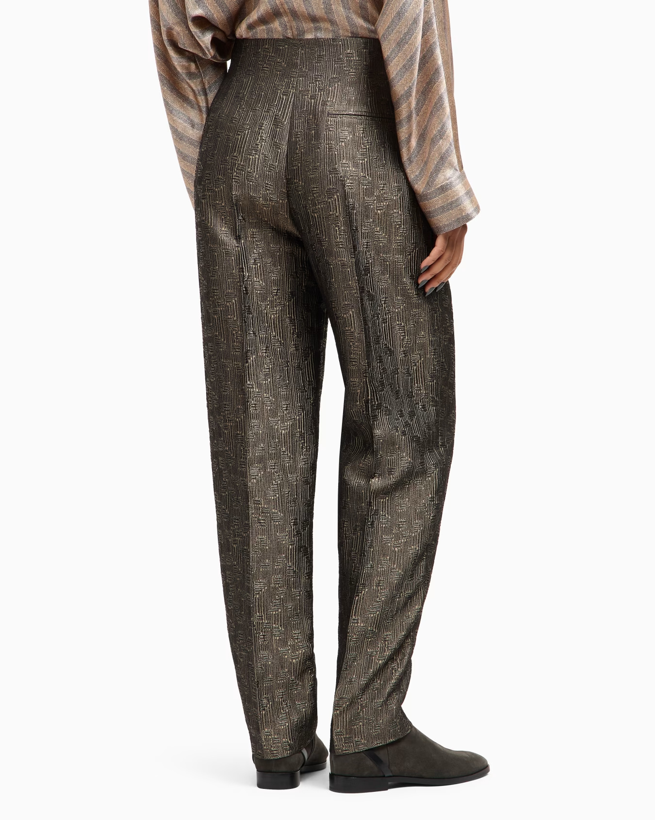 Giorgio Armani Jacquard Silk And Wool Single-pleat Trousers In Brown