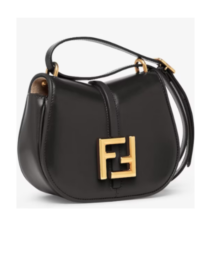 Fendi Blue Denim-effect Ff Jacquard And Brown Leather Bag In Black