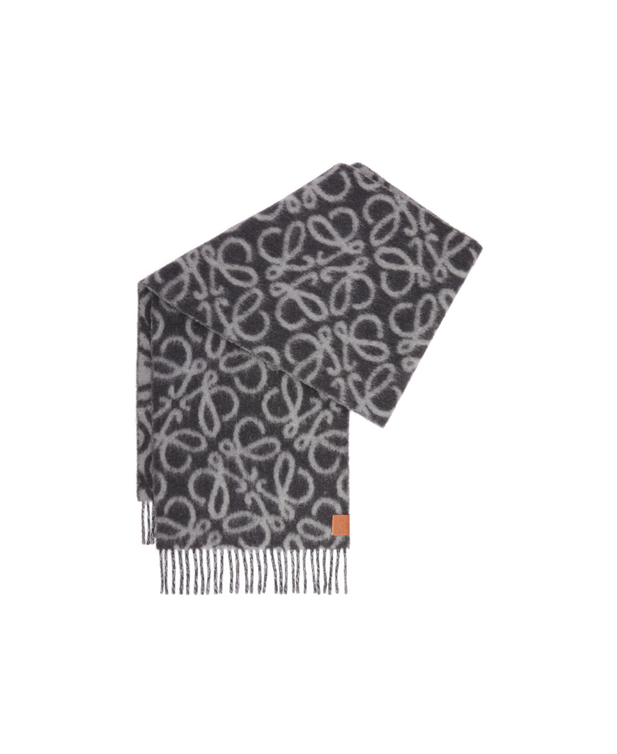 Loewe Double-sided Wool Anagram Scarf In Black