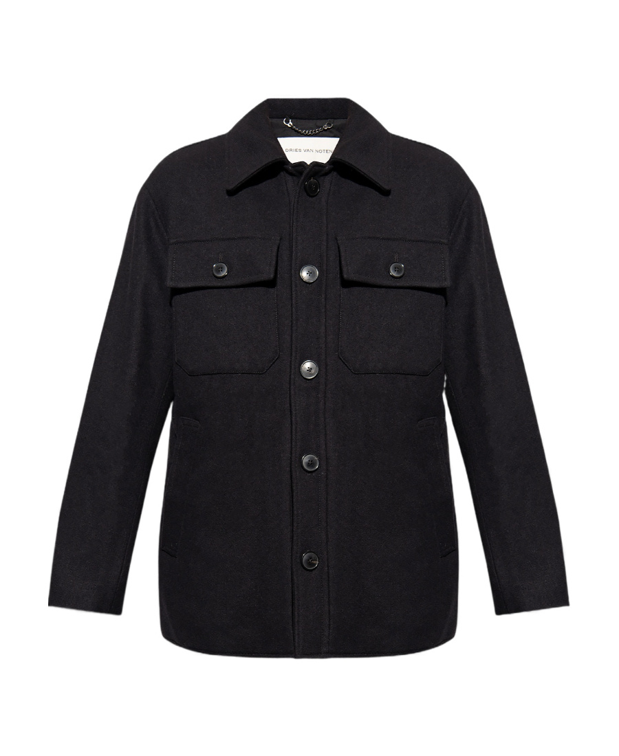 Dries Van Noten Black Constructed Wool Overshirt In Black