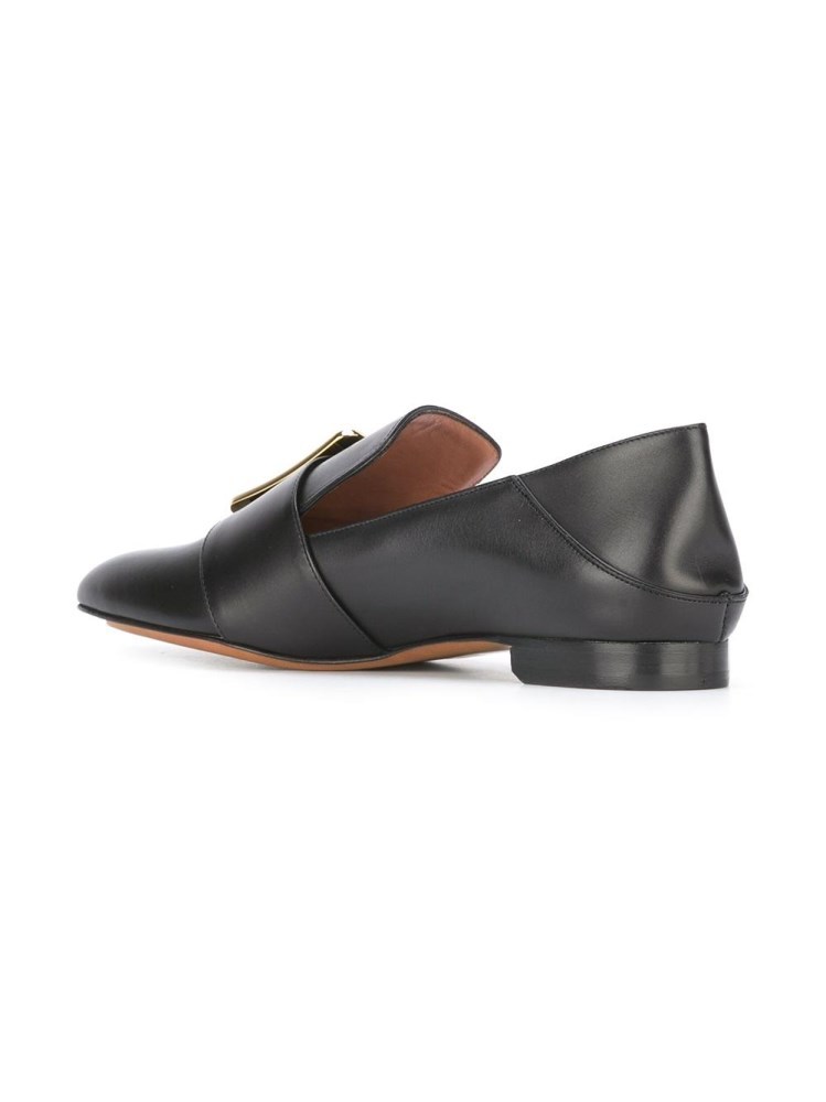 Bally Buckle Leather Loafers Round Toe In Black