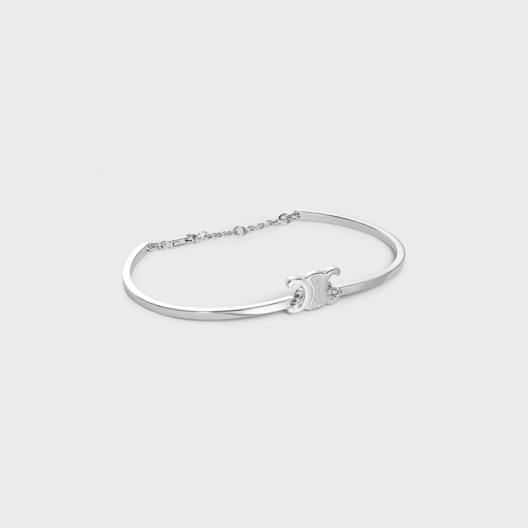 Celine Rhodium Plated Brass Triomphe Articulated Bracelet In White