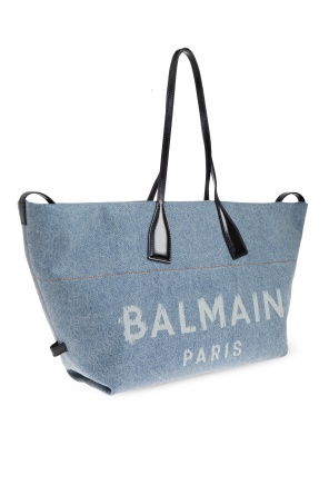 Balmain Large Logo-print Denim Tote Bag In Blue