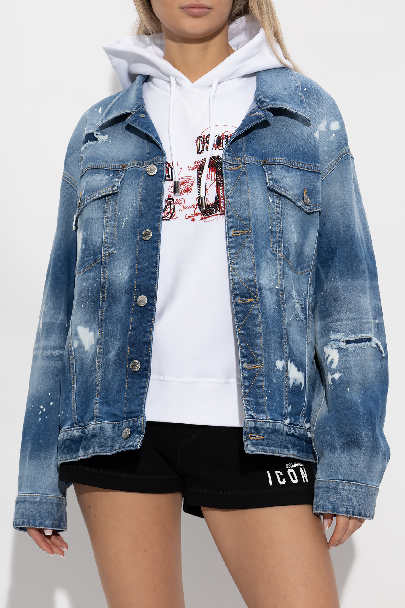 Shop Dsquared2 Distressed-effect Denim Jacket In Gray