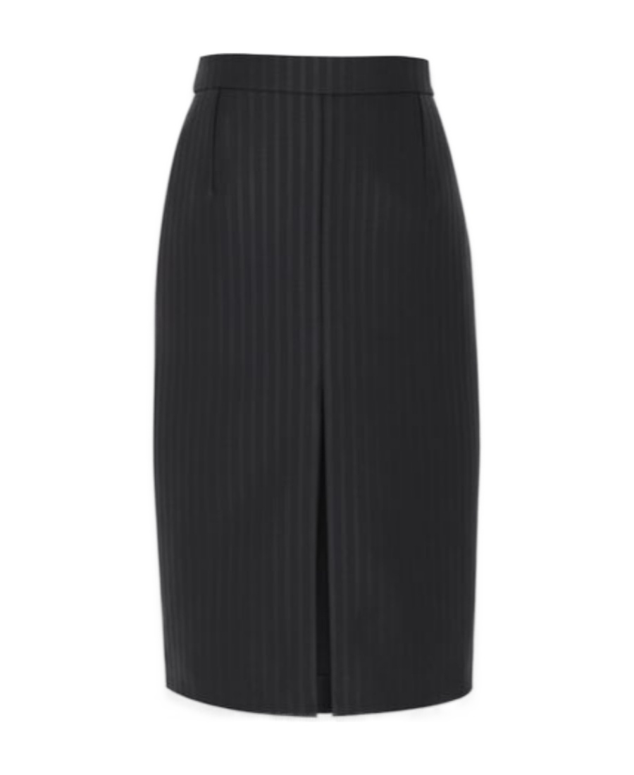 Saint Laurent Pinstripe-pattern Wool Blend Midi Skirt In Black
