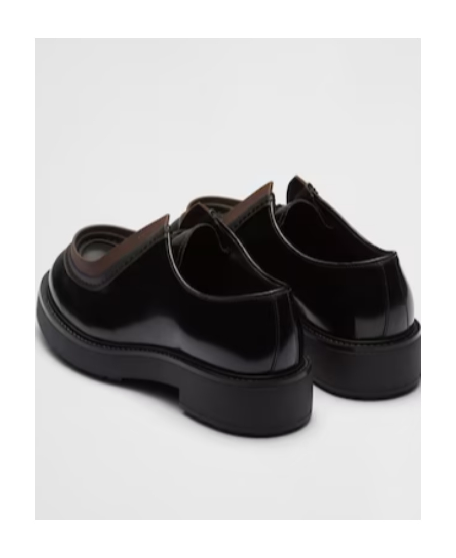 Shop Prada Opaque Brushed Leather Lace-up Shoes In Black