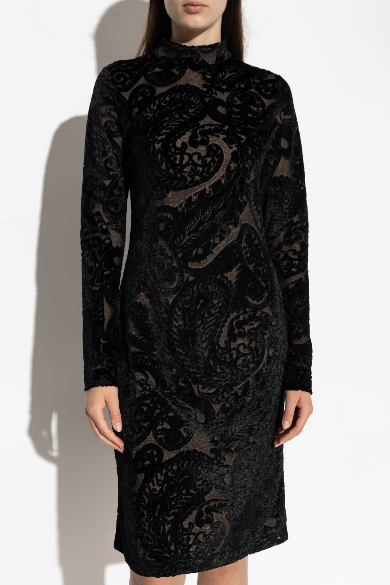Etro Short Velvet Dress With Floral Pattern In Brown