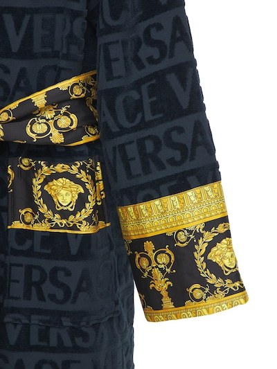 Versace Logo Bathrobe In Blue