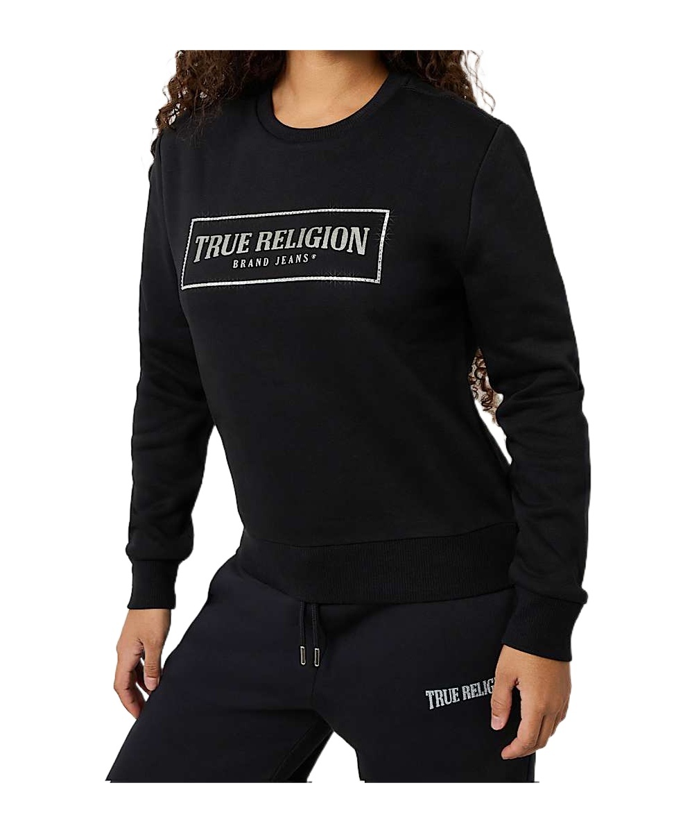 TRUE RELIGION CRYSTAL METALLIC LOGO CREW SWEATSHIRT