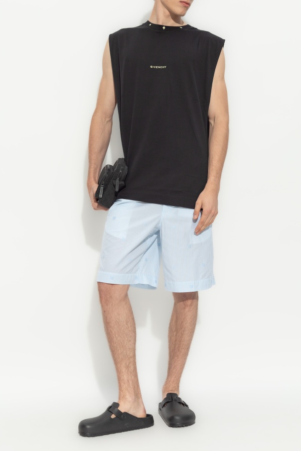 Givenchy Pinstriped Elastic Waist Shorts In Blue