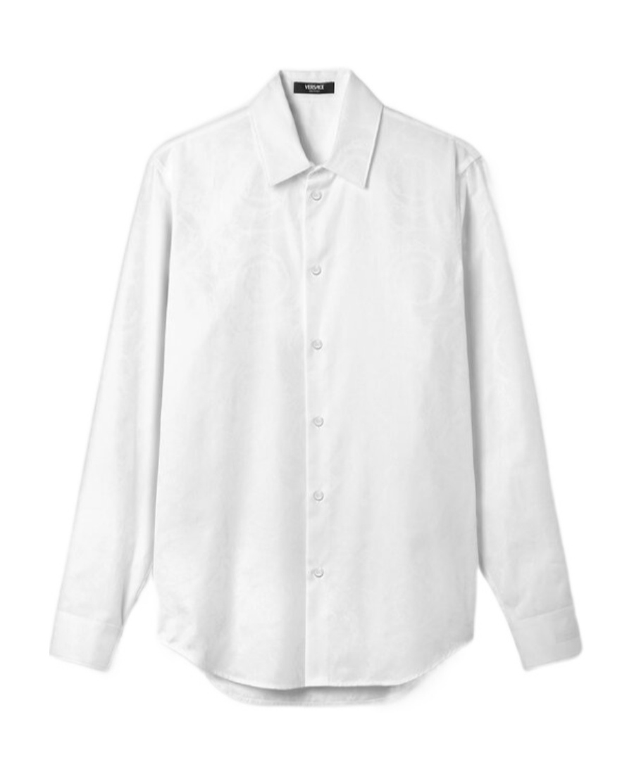 Versace Barocco Jacquard Button-up Shirt In White