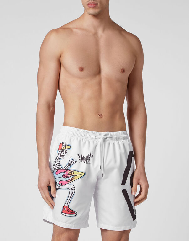 PHILIPP PLEIN GRAFFITI-PRINT DRAWSTRING-WAIST SWIM SHORTS