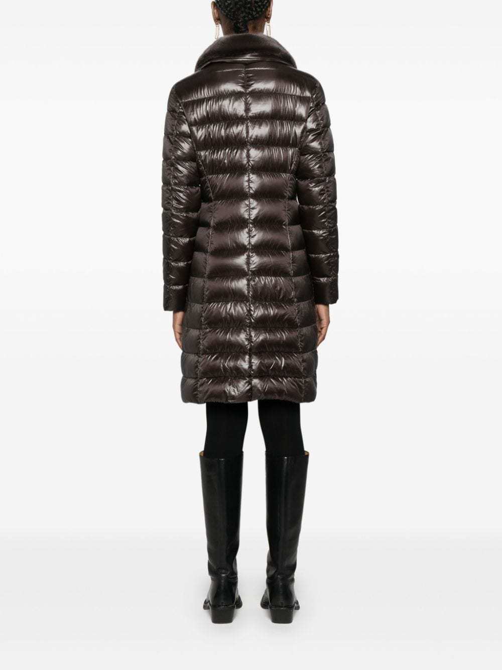 Herno Long Padded Puffer Coat With Faux Fur In Black