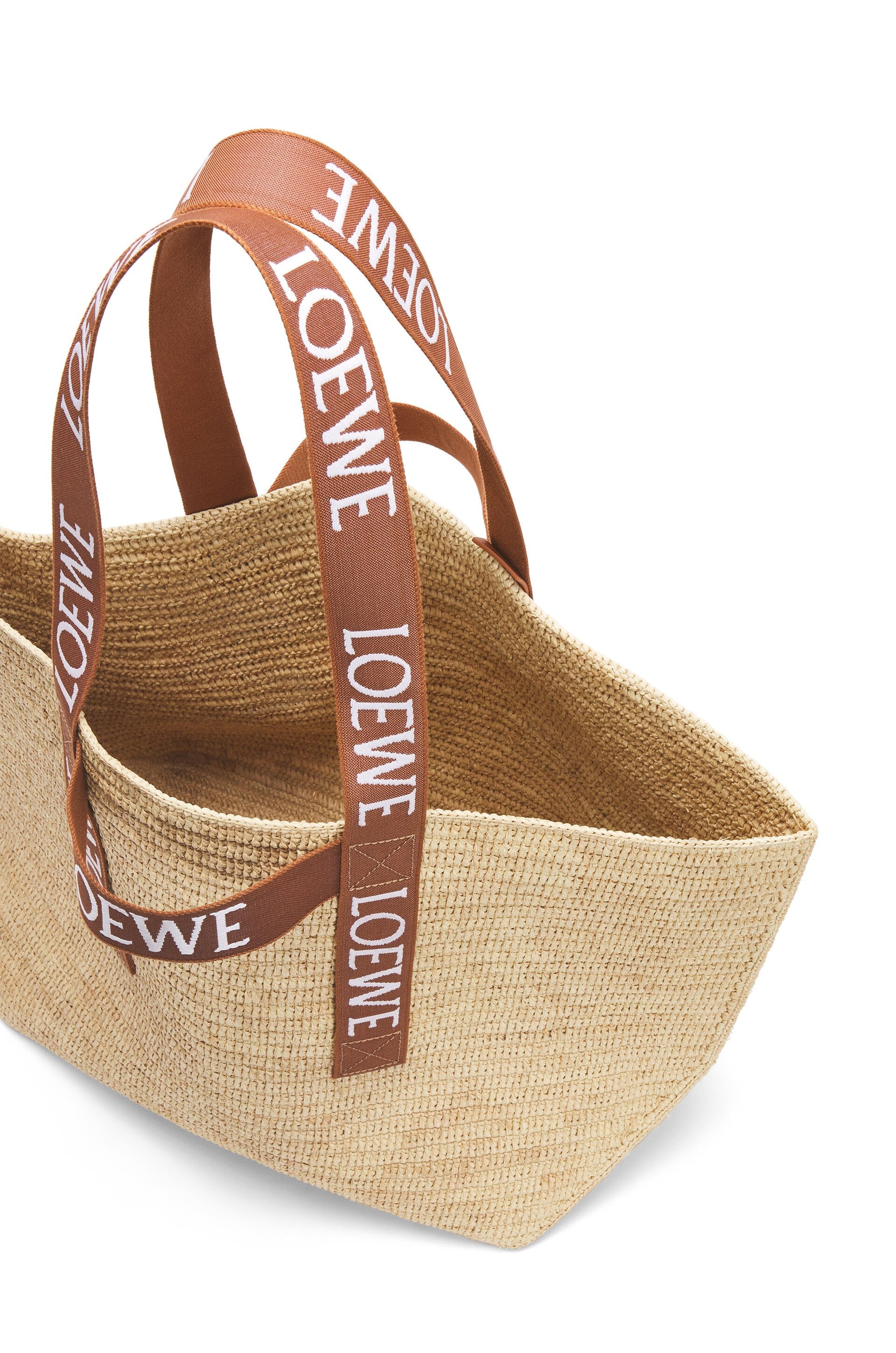Loewe Logo-tape Raffia Tote In Nude