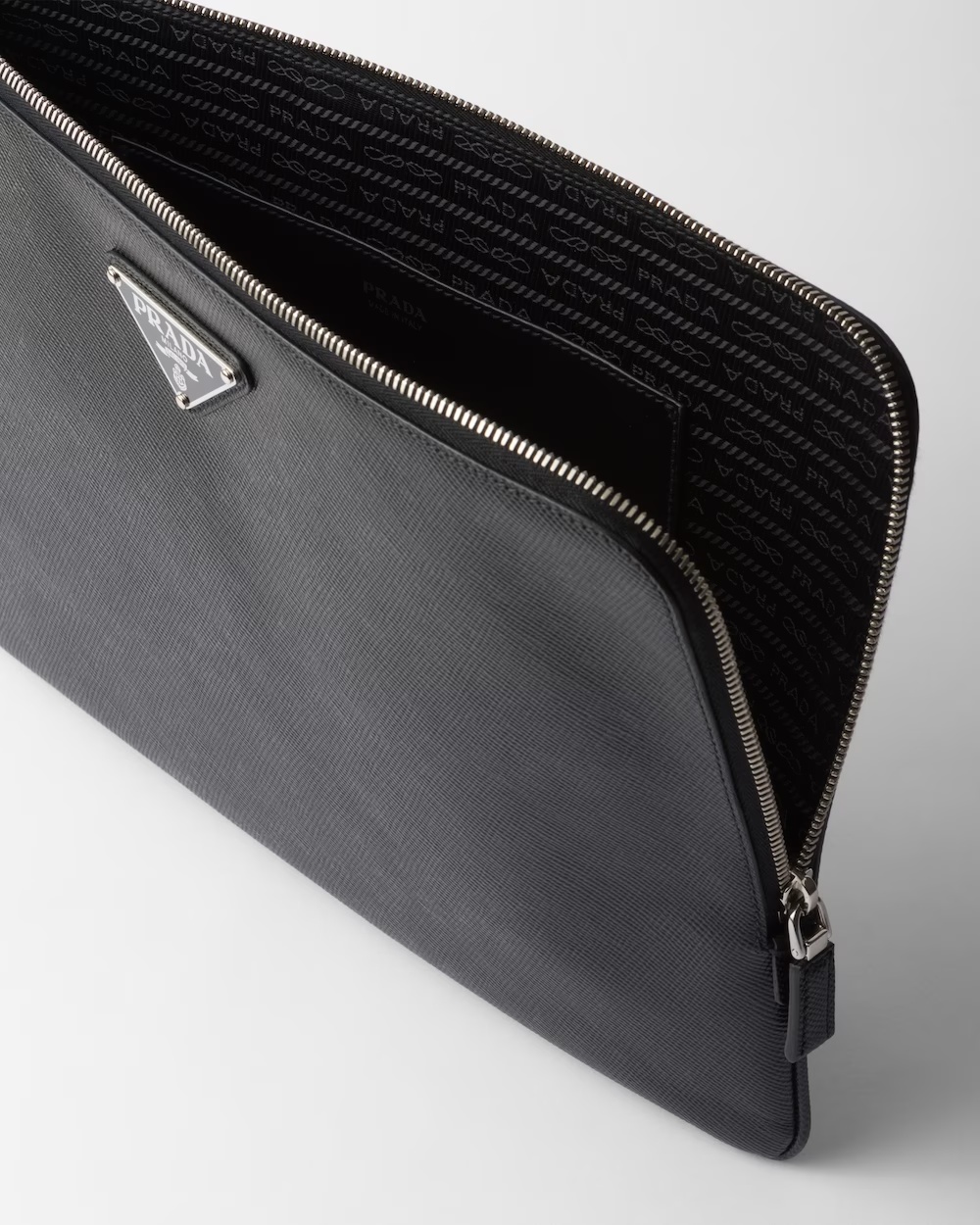 Prada Triangle Logo Leather Clutch Bag In Black