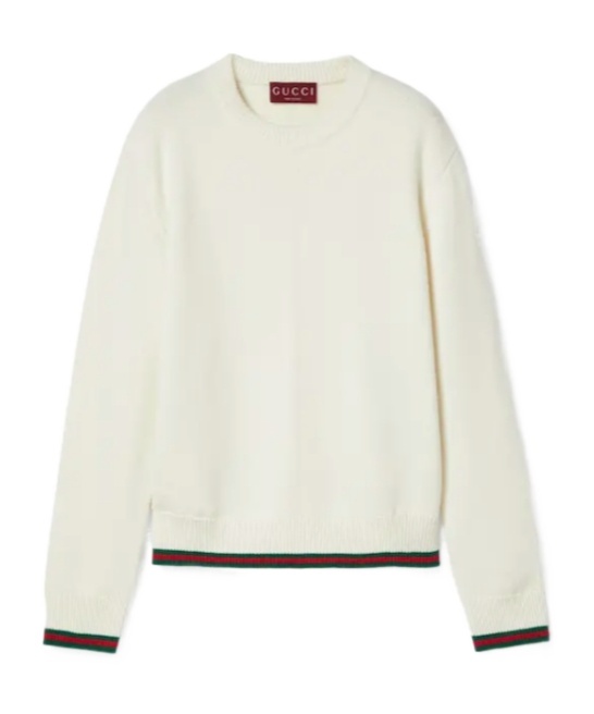 Gucci Wool And Cashmere Sweater With Web In White