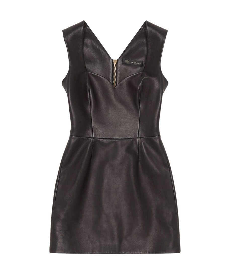 Versace Fitted Lambskin Mini Dress In Black