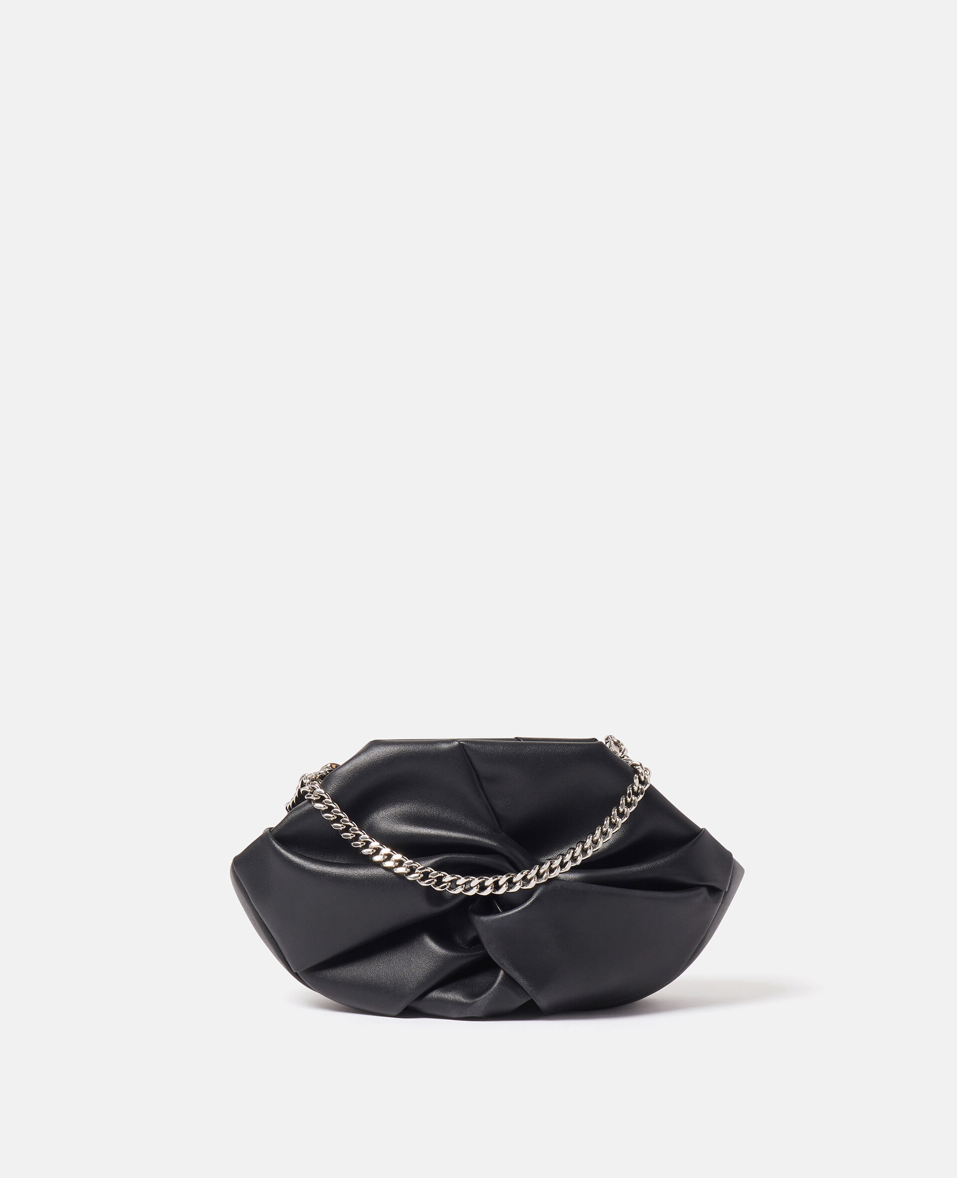 Stella Mccartney Twist Detailed Chain-linked Shoulder Bag In Black