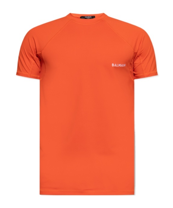 Balmain T-shirt Mit Beflocktem Logo In Orange