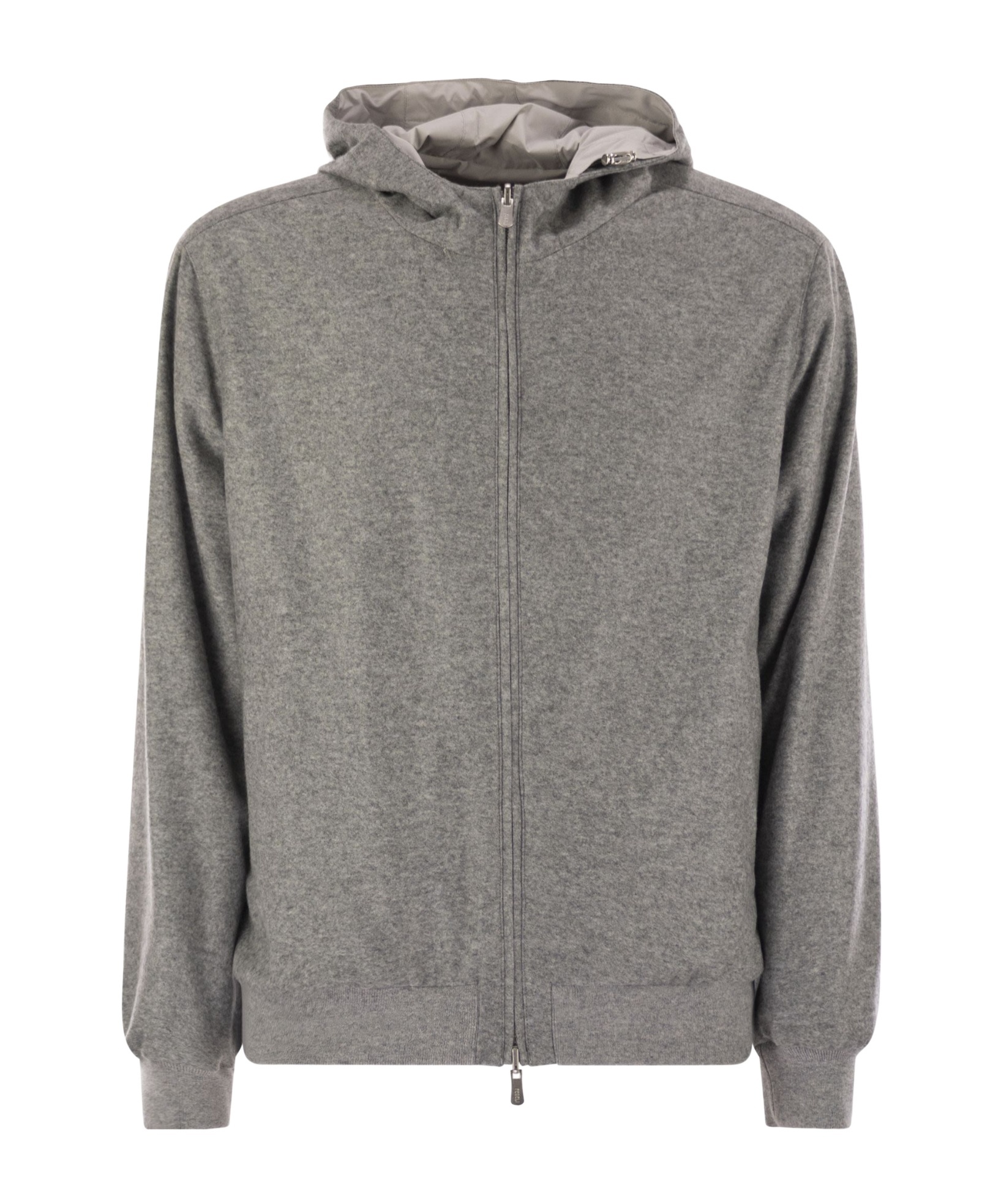 Fedeli Reversible Bomber Jacket With Hood In Cashmere Flannel And Airstop In Gray