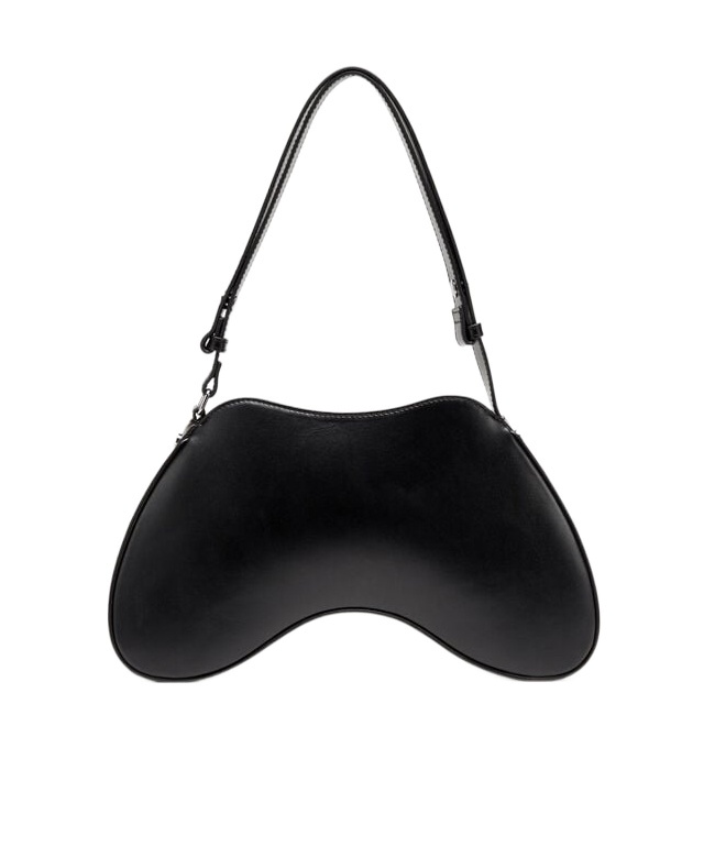 Diesel Play-semi Gloss Leather Shoulder Bag In Black