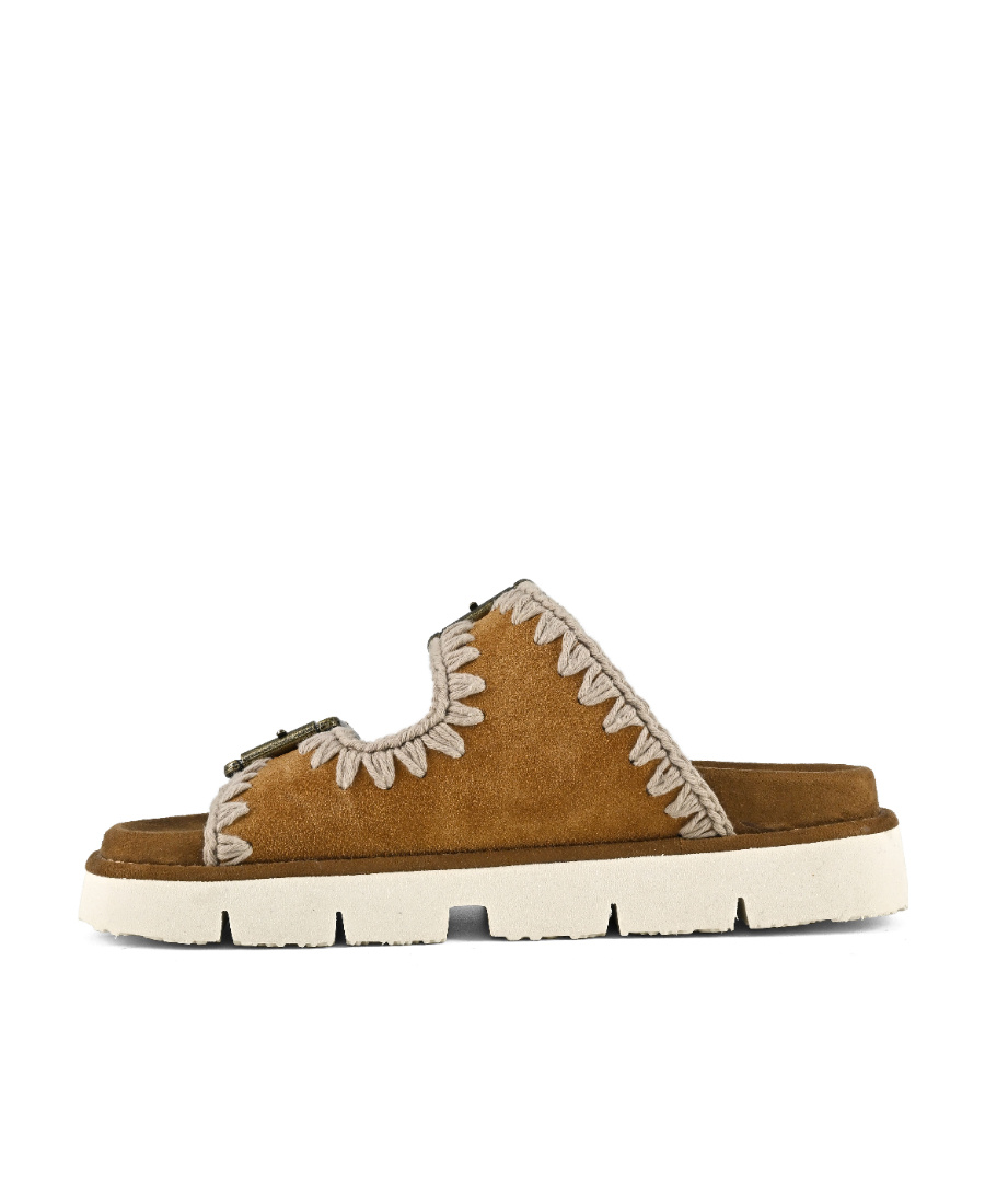 MOU WHIPSTITCH-TRIM SUEDE SLIDES