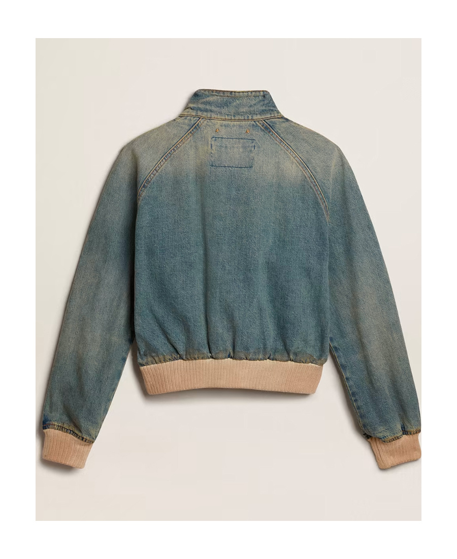 Golden Goose Bomber Jacket In Denim In Green