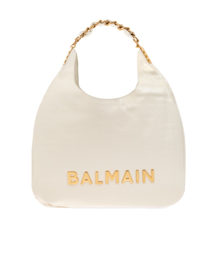 BALMAIN 1945 SOFT HOBO BAG IN EMBOSSED CRINKLED CALFSKIN WITH A PB LABYRINTH MONOGRAM