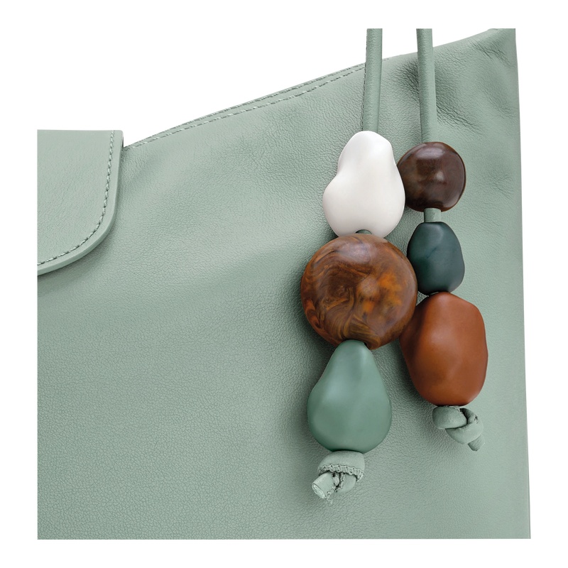 Longchamp Beaded Hobo Bag With Flap Pocket And Knotted Handle In Green