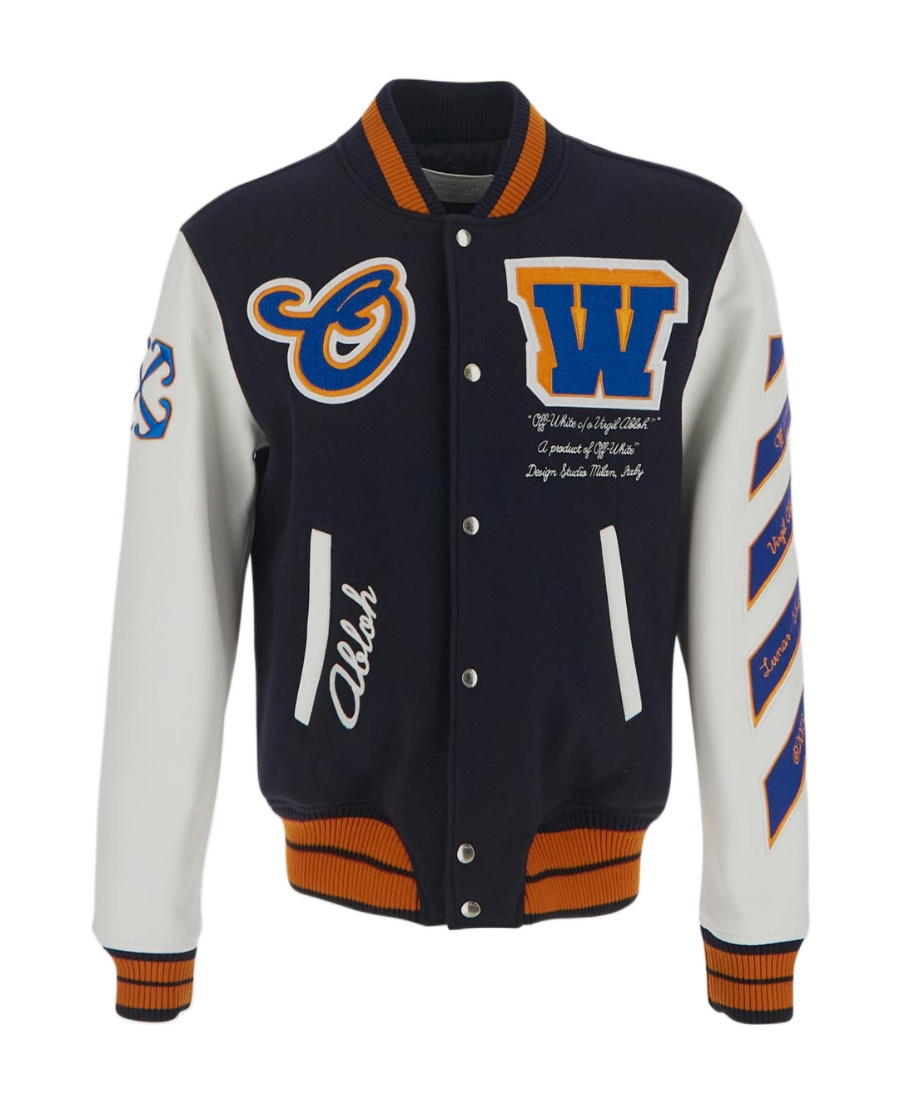 Off-white Multicolour Wool Patchwork Bomber Jacket In Black