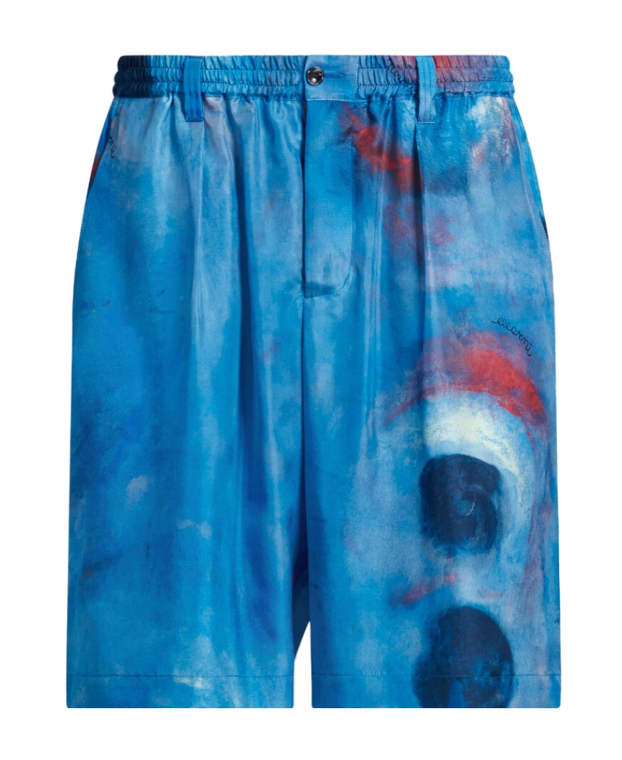Marni Shorts Aus Seide Mit Malerei-print In Blue