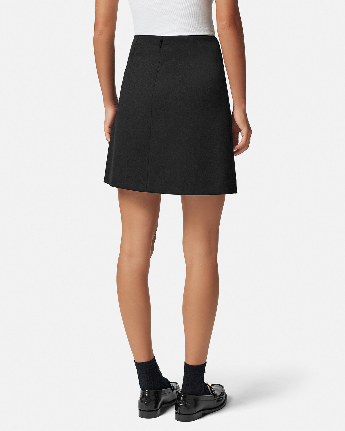 Versace Safety Pin A-line Wool Mini Skirt In Black