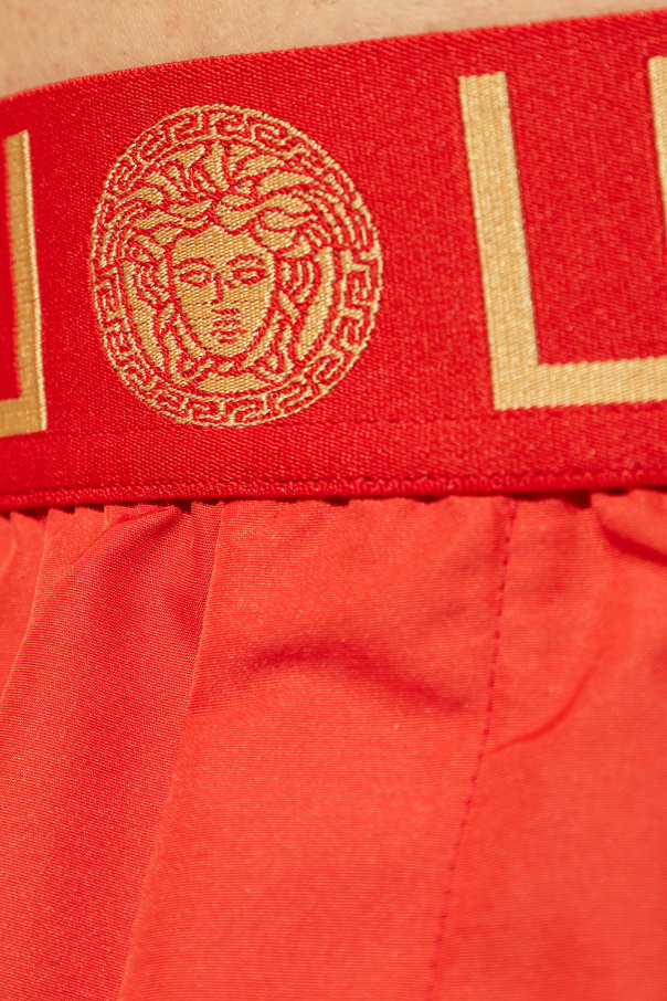 Versace Greca-waistband Swim Shorts In Red