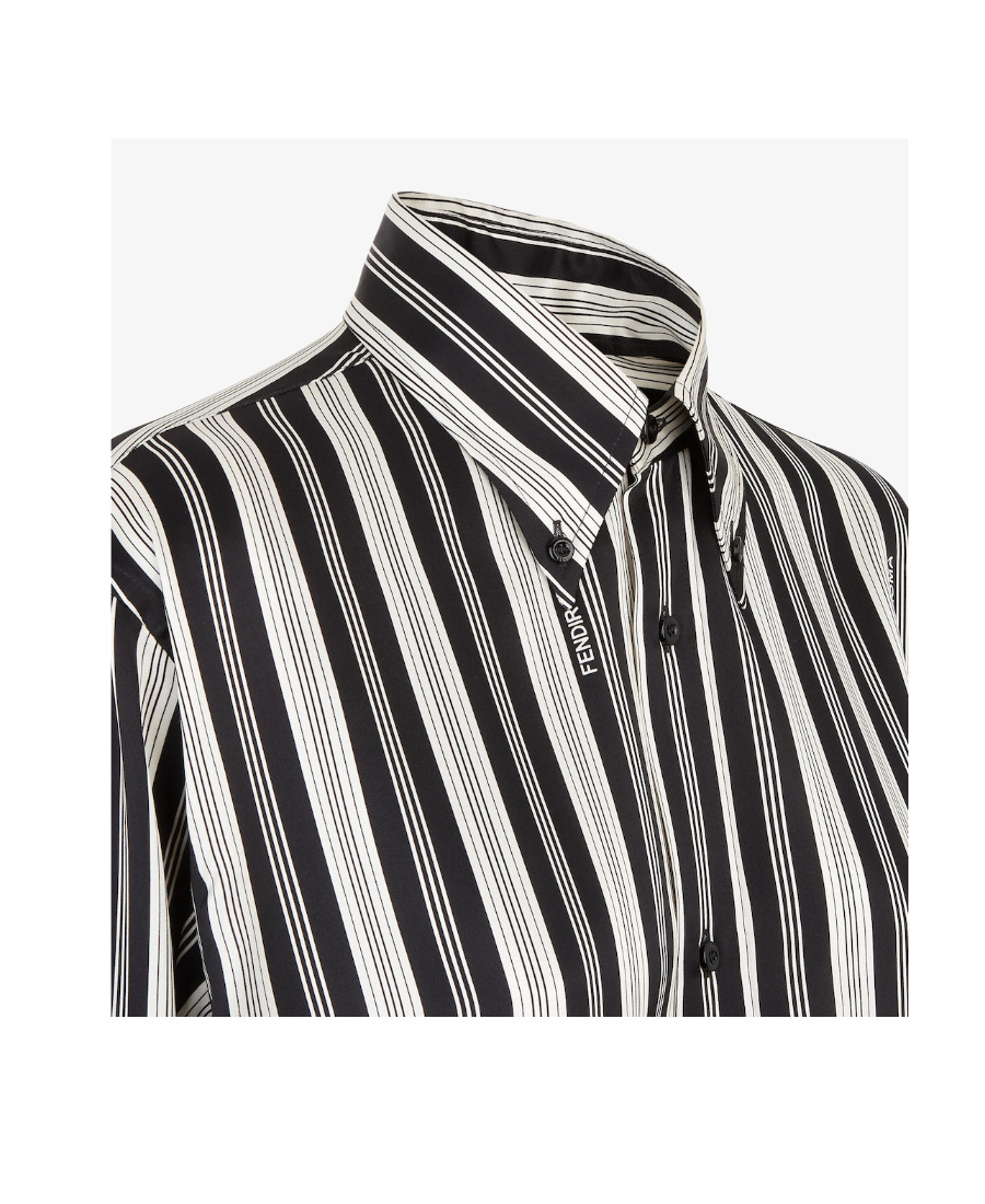 Shop Fendi Striped Satin Silk Shirt In Black