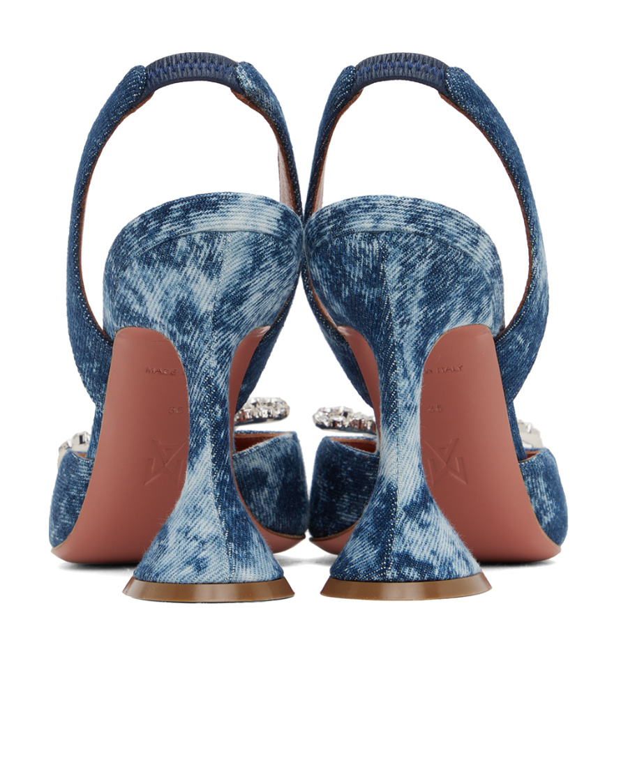 Amina Muaddi Blue Rosie Sling Denim Heels In Blue